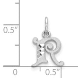 Satin Fancy Uppercase Letter R Initial With Accents Charm Pendant in Real 14k White Gold