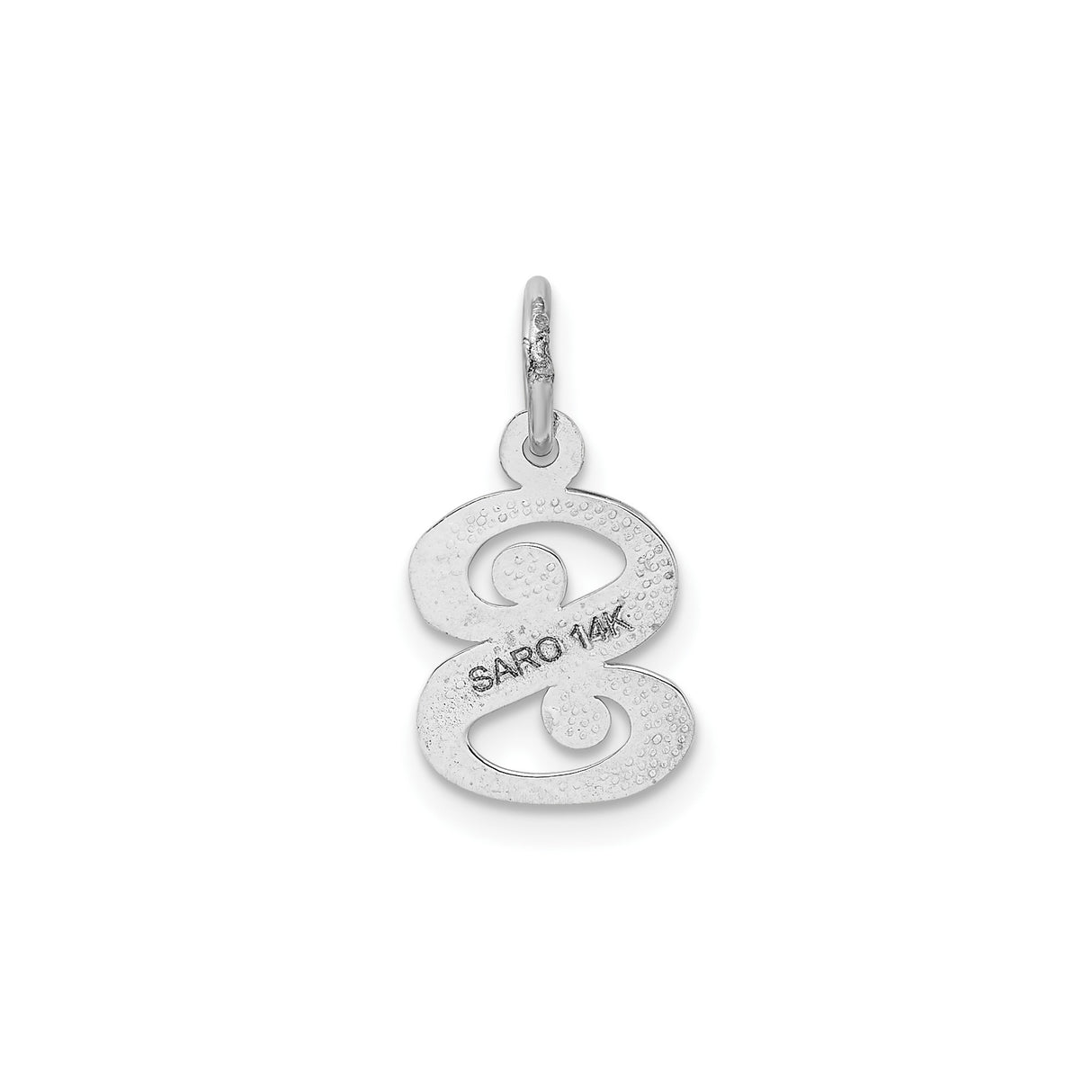 14k White Gold Script Letter S Pendant, Polished and Textured Finish, Monogram Charm for Women