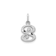 14k White Gold Script Letter S Pendant, Polished and Textured Finish, Monogram Charm for Women