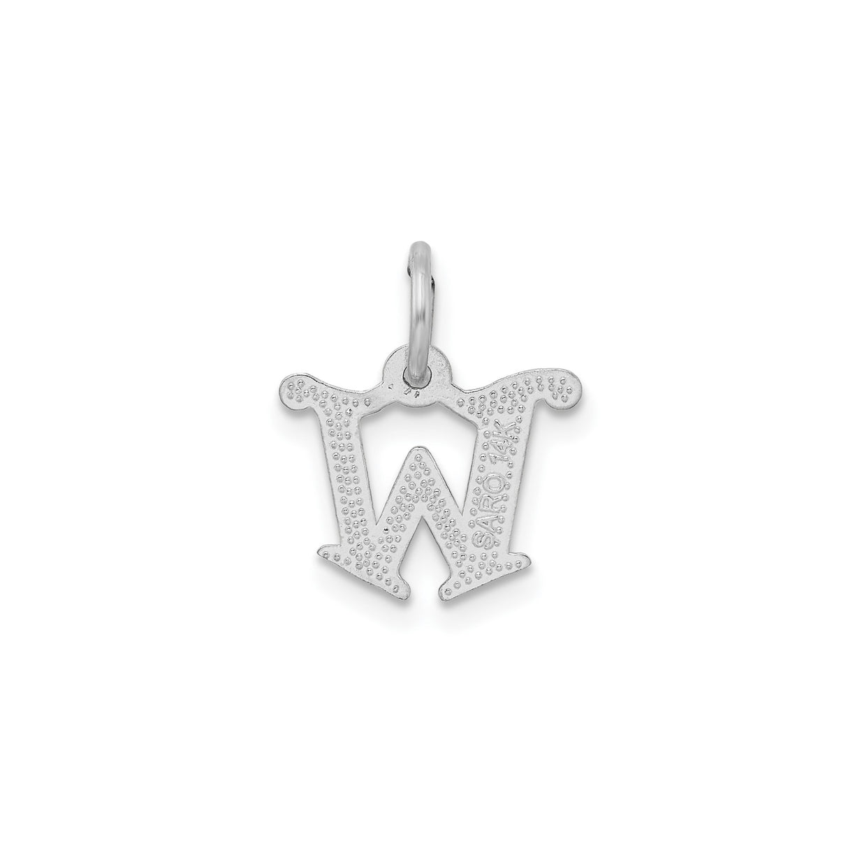 14k White Gold Initial W Pendant with Striped Accents, Alphabet Charm