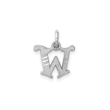 14k White Gold Initial W Pendant with Striped Accents, Alphabet Charm
