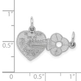 Key and Heart Break Apart Charm Pendant in Real 14k White Gold