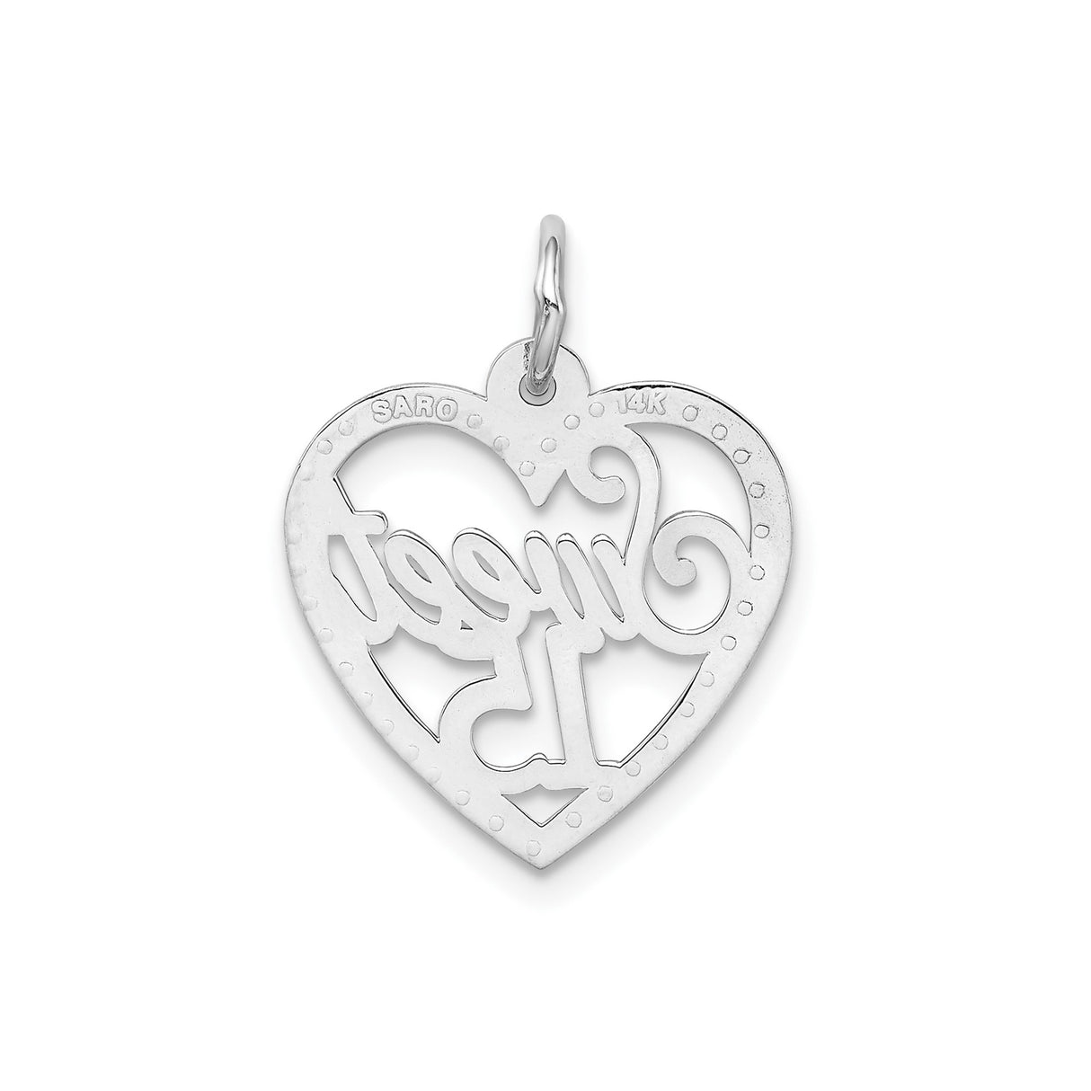 14k White Gold Heart Pendant with Sweet 15 Design, Quinceañera for Teen Girl
