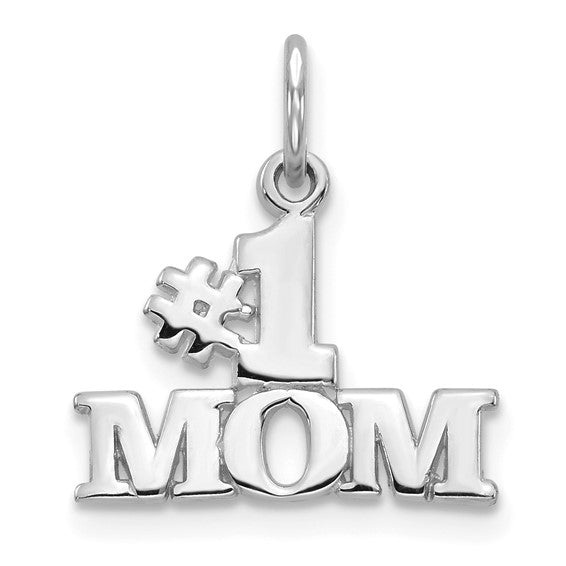 14k White Gold Number One Mom Pendant with Bold Lettering, Sentimental Jewelry Charm for Women