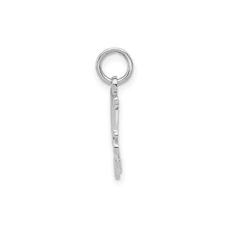 14k White Gold Mom Pendant with Scrollwork Design, Polished Charm for Women