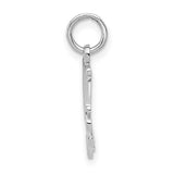 14k White Gold Mom Pendant with Scrollwork Design, Polished Charm for Women