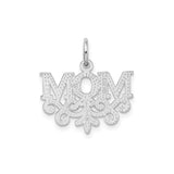 14k White Gold Mom Pendant with Scrollwork Design, Polished Charm for Women