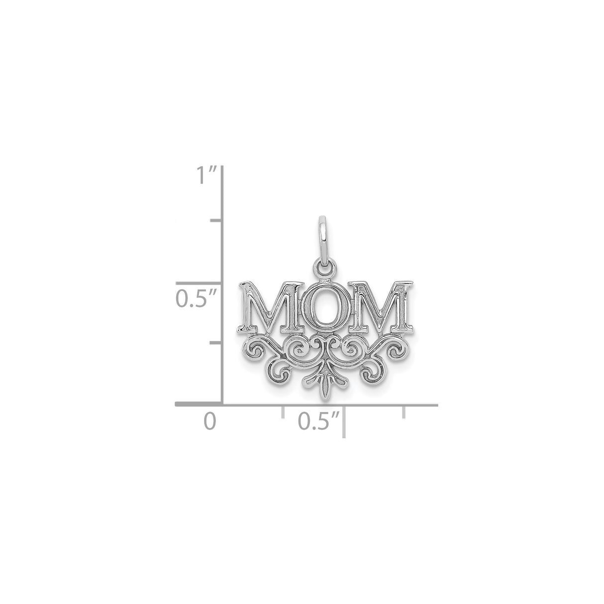 14k White Gold Mom Pendant with Scrollwork Design, Polished Charm for Women
