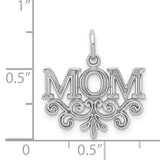14k White Gold Mom Pendant with Scrollwork Design, Polished Charm for Women