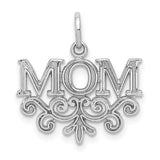 14k White Gold Mom Pendant with Scrollwork Design, Polished Charm for Women