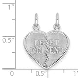 Best Friend Break Apart Charm Pendant in Real 14k White Gold