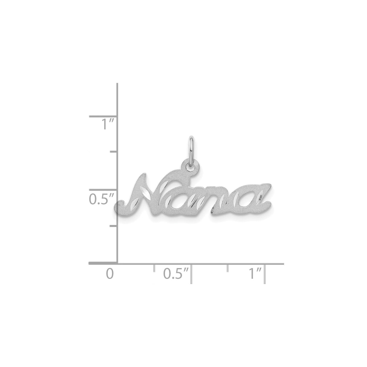 14k White Gold Nana Script Pendant with Diamond Cut Accents, Cursive Name Charm for Grandmother