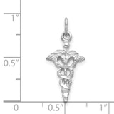 14k White Gold Caduceus Pendant with Winged Staff and Two Snakes, Medical Symbol Charm