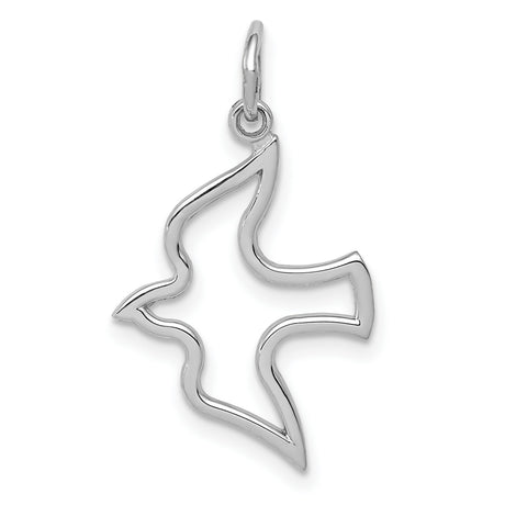 14k White Gold Dove Pendant, Open Cut Christian Symbol, Minimalist Religious Jewelry for Women