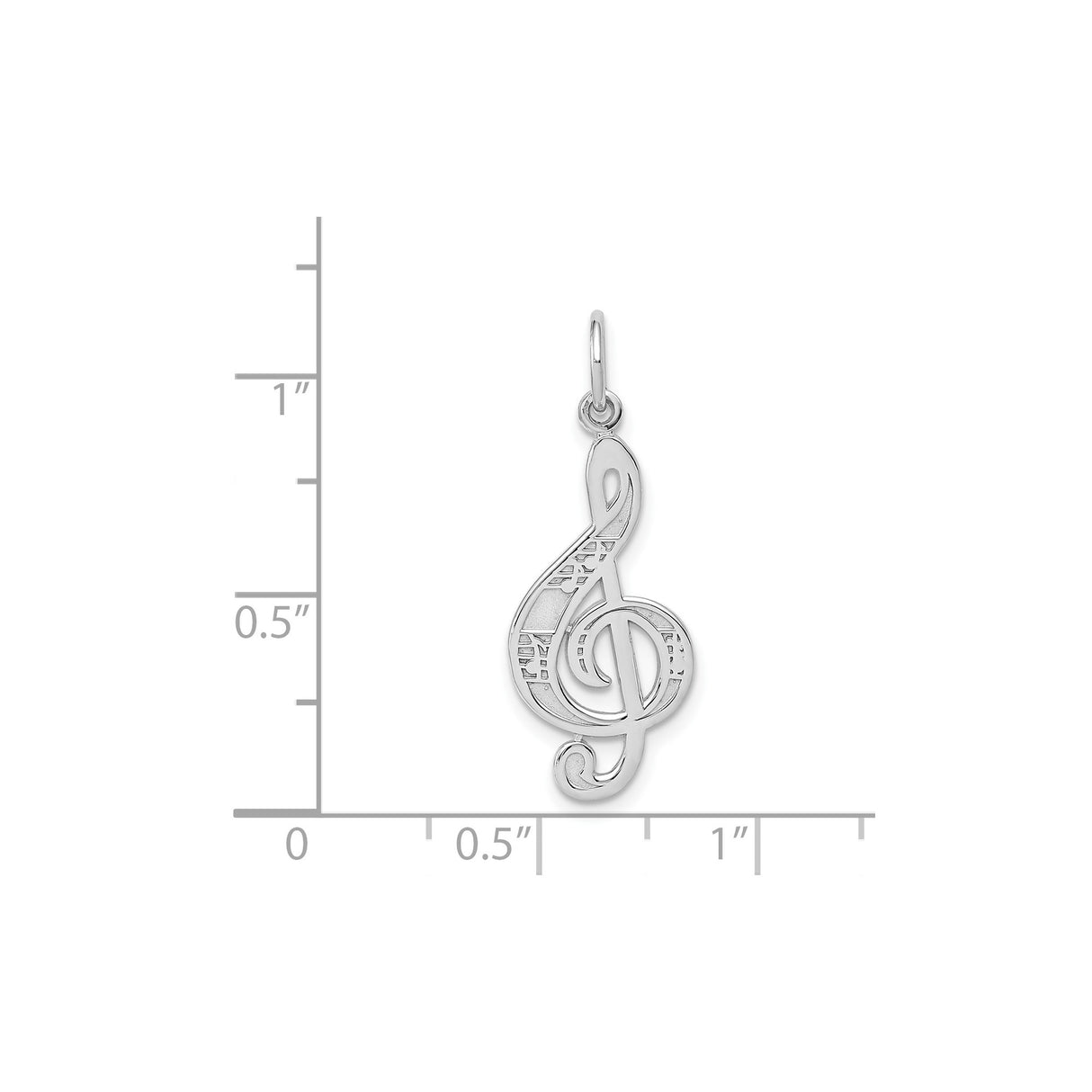 14k White Gold Treble Clef Pendant with Musical Note Cutouts, Unisex Music Symbol Charm