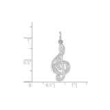 14k White Gold Treble Clef Pendant with Musical Note Cutouts, Unisex Music Symbol Charm