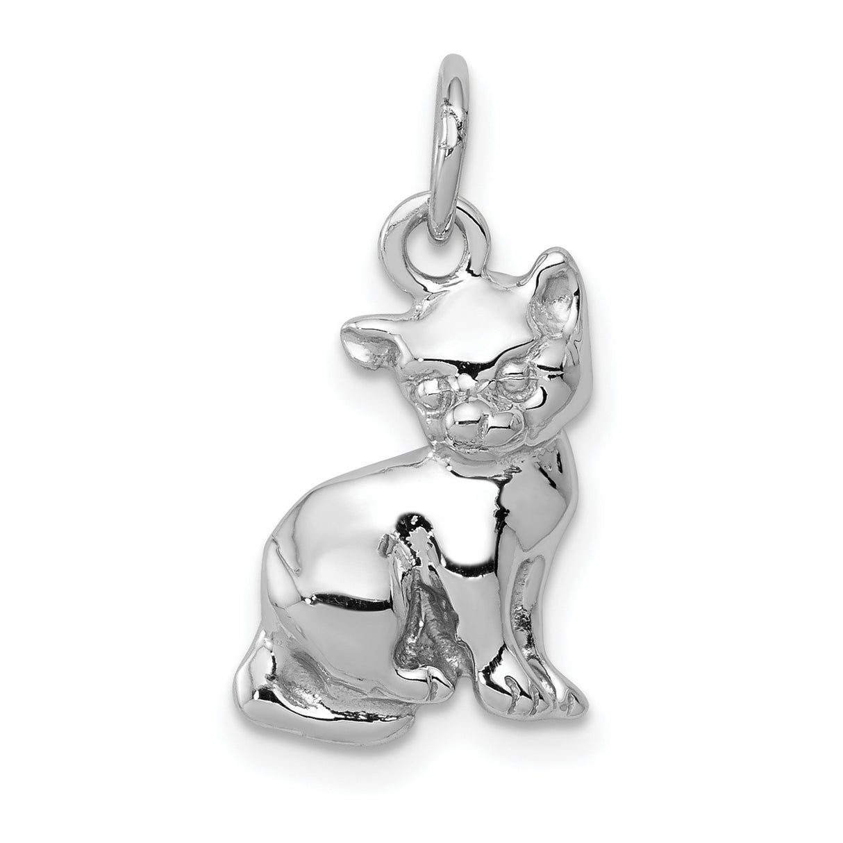 Cat Charm Pendant in Real 14k White Gold