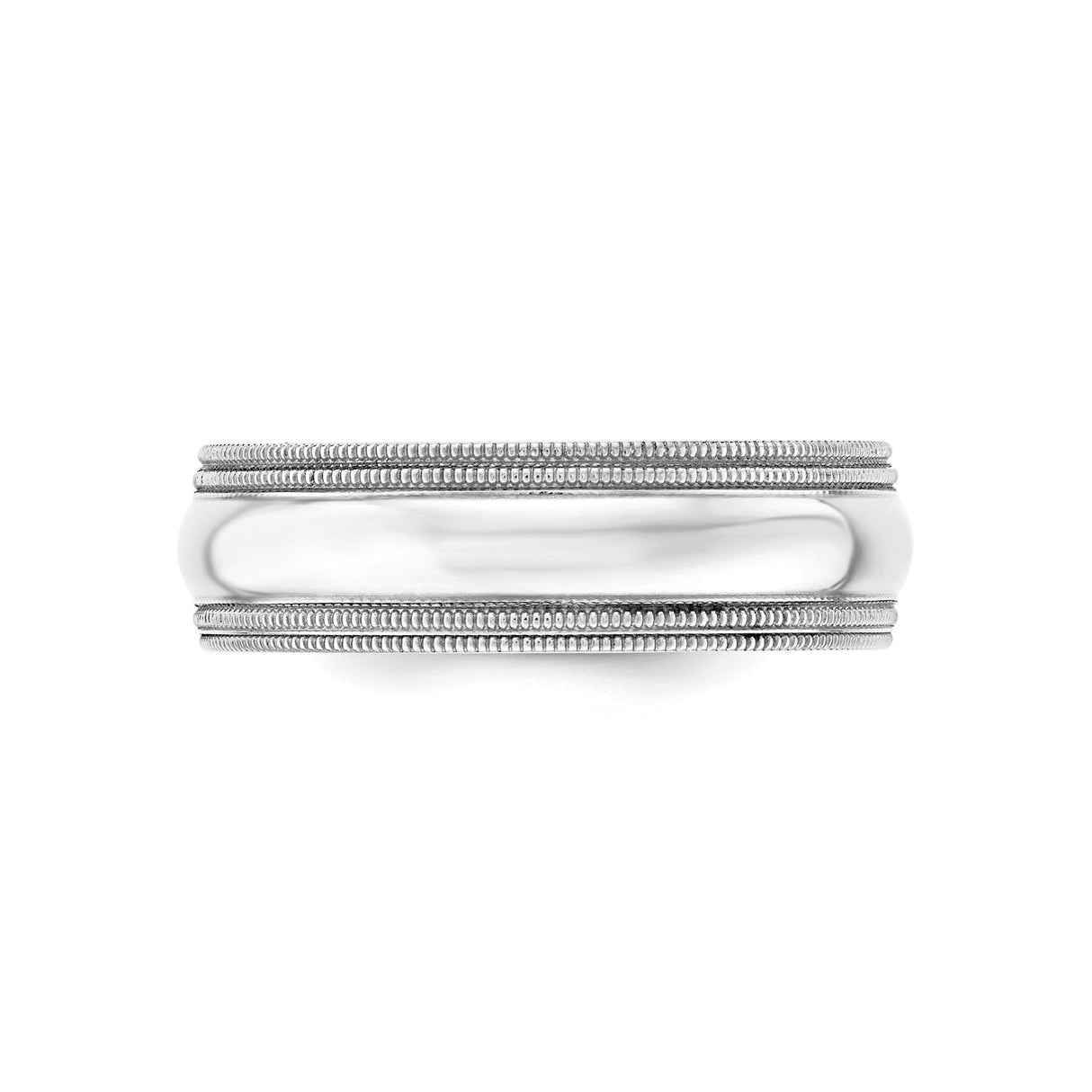 14k White Gold Milgrain, Comfort Fit wedding band ring detail view