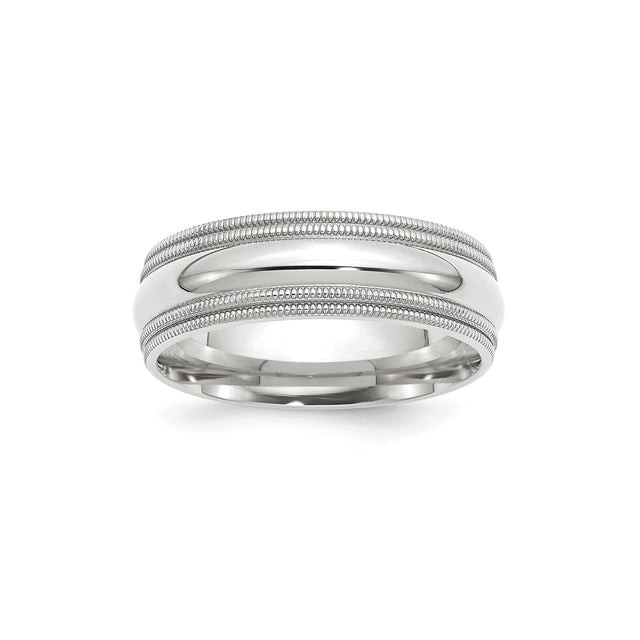 14k White Gold Milgrain, Comfort Fit wedding band ring