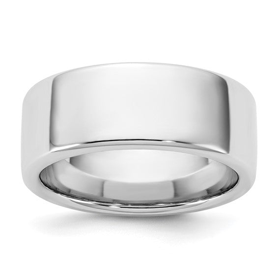 14K White Gold European Wedding Band, Comfort Fit, 8mm Solid Ring