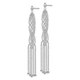 14k White Gold Dangle Earrings with Long Beaded Chain Loops and Tassel Drops