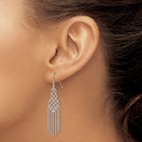 14k White Gold Chandelier Earrings with Lattice Design and Beaded Tassels