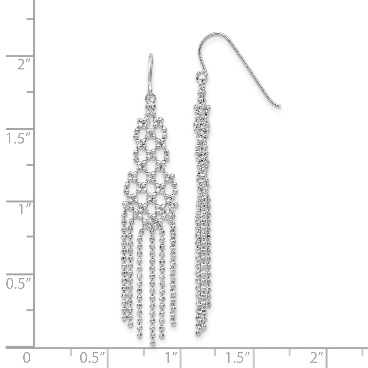 14k White Gold Chandelier Earrings with Lattice Design and Beaded Tassels