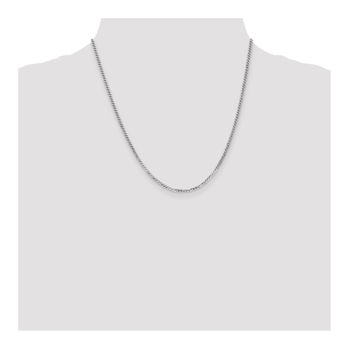 14K White Gold 2.2 mm Curb Chain Necklace, Polished detail view