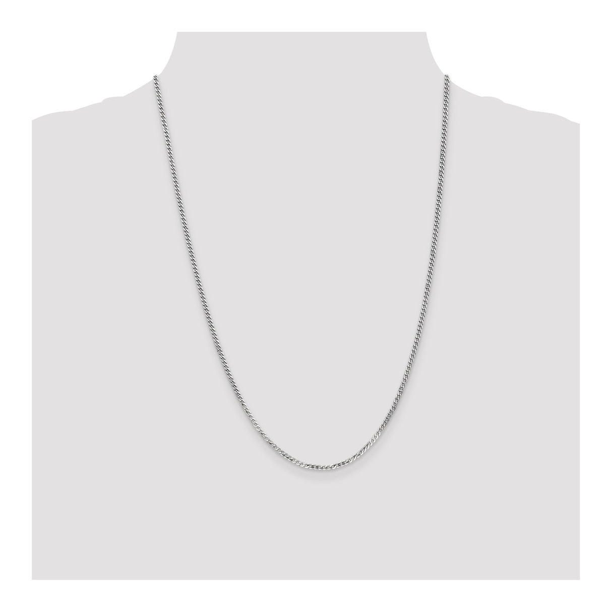 14K White Gold 2.2 mm Curb Chain Necklace, Polished detail view