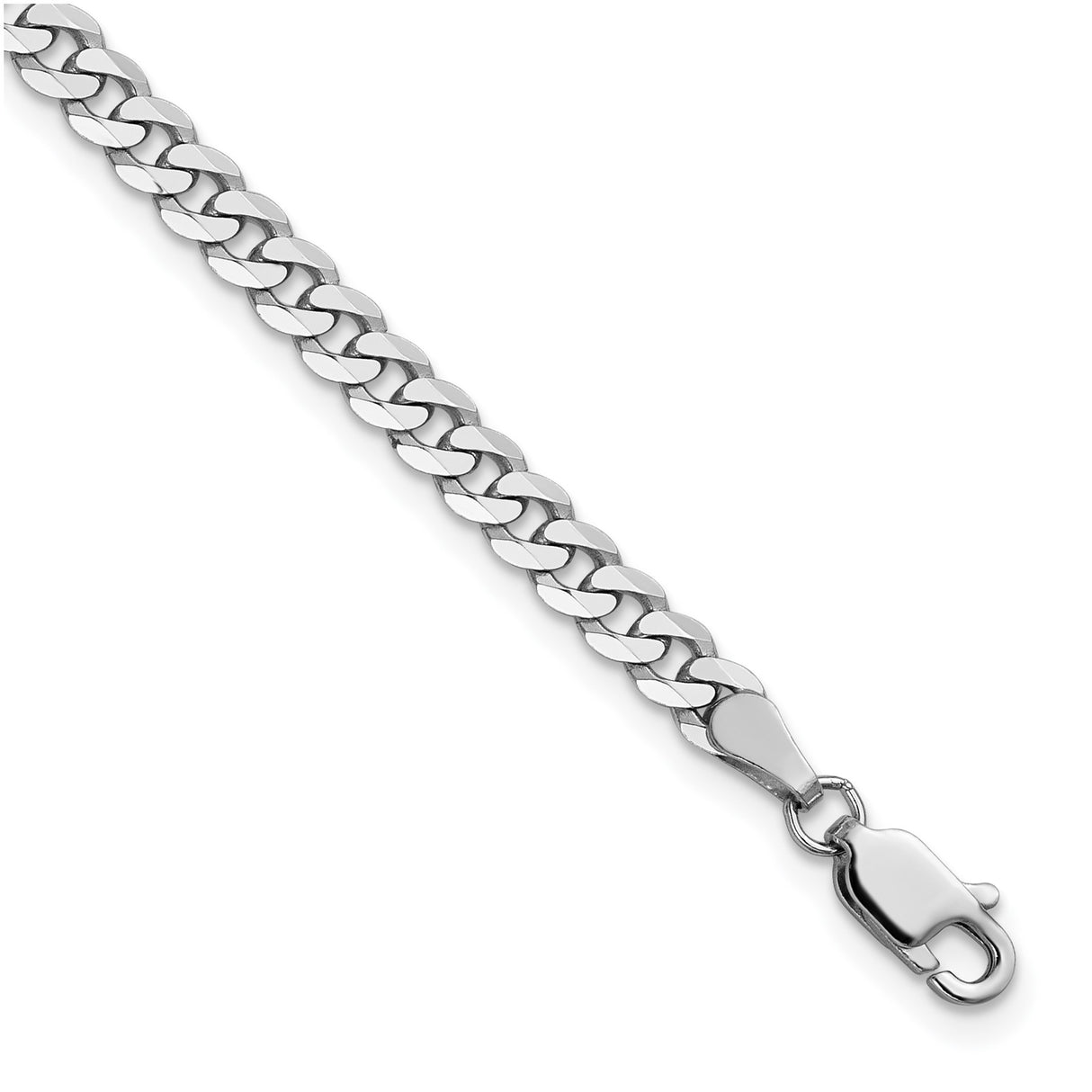 14K White Gold 3.9 mm Curb Chain Bracelet, Polished detail view