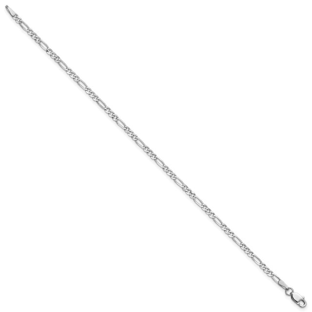 14K White Gold 2.25 mm Figaro Chain Anklet, Polished