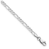 14K White Gold 2.75 mm Figaro Chain Bracelet, Polished detail view