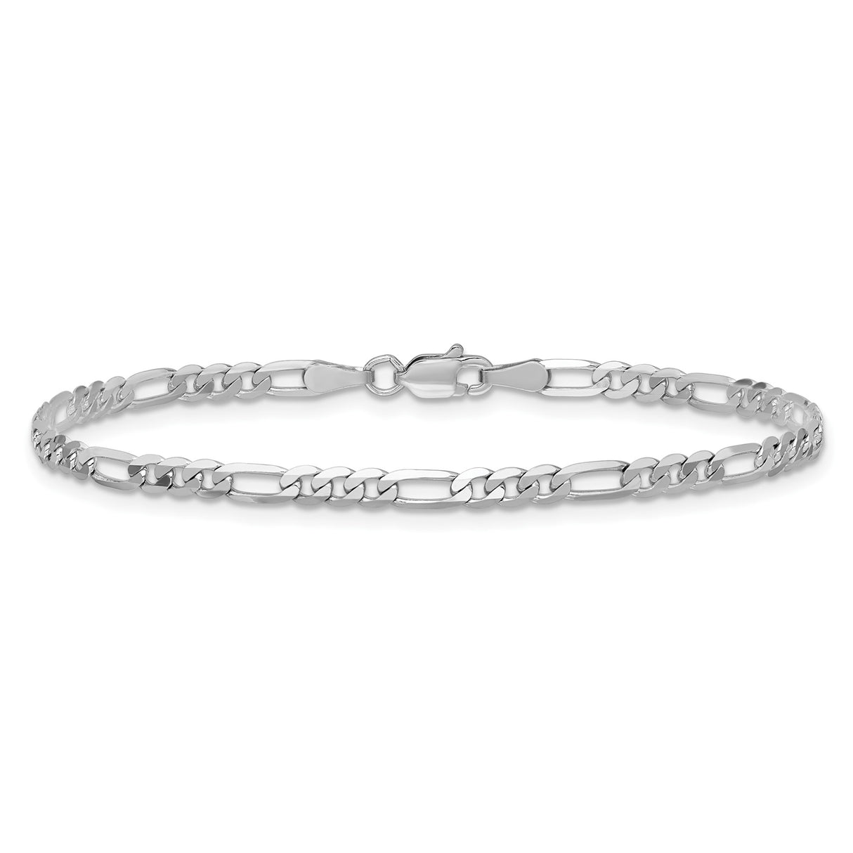 14K White Gold 3 mm Figaro Chain Anklet, Polished alternate angle