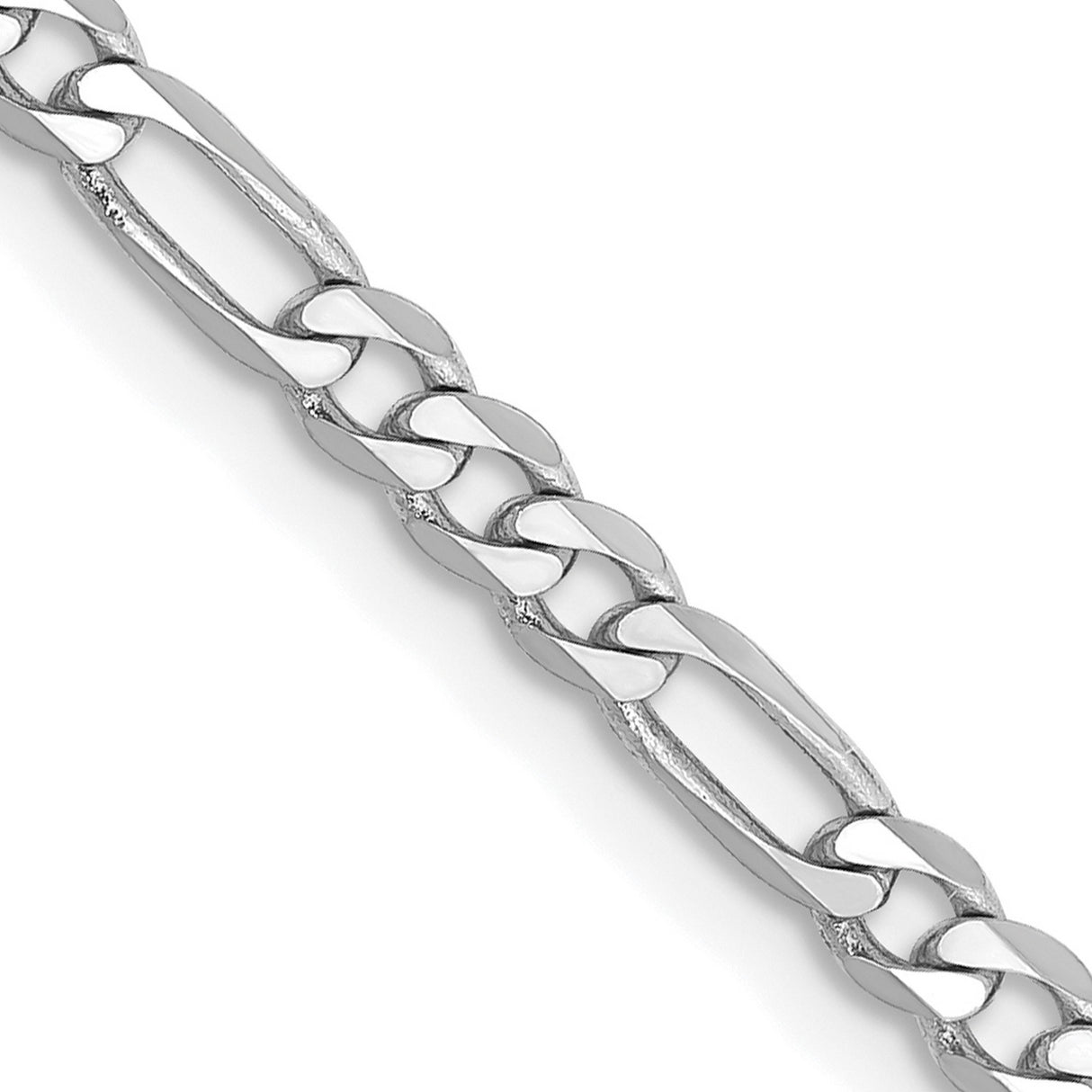 14K White Gold 3 mm Figaro Chain Necklace, Polished detail view