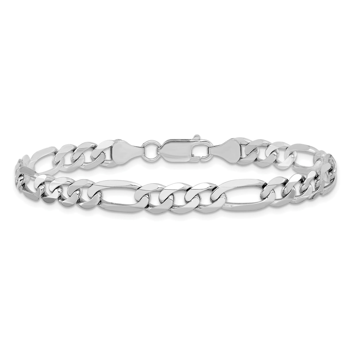 14K White Gold 7 mm Figaro Chain Bracelet, Polished