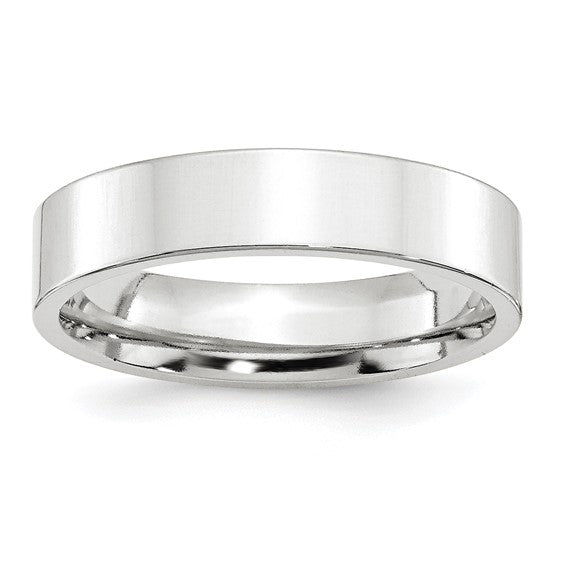 14K White Gold Flat Wedding Band, Comfort Fit, Solid 5mm Wide, Classic Modern Ring