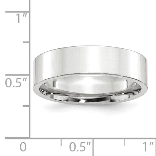 14K White Gold Flat Wedding Band, Comfort Fit, Solid 6 mm with Polished Finish