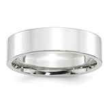 14K White Gold Flat Wedding Band, Comfort Fit, Solid 6 mm with Polished Finish
