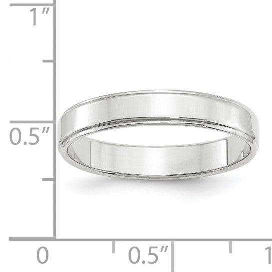 14K White Gold Flat Step Down Edge Wedding Band 4mm