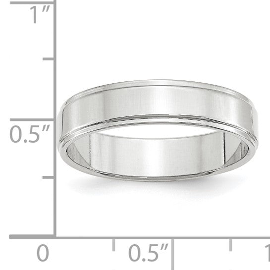 14K White Gold Flat Step-Down Edge Solid No Stone Wedding Band, 5mm