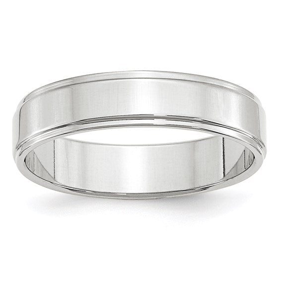 14K White Gold Flat Step-Down Edge Solid No Stone Wedding Band, 5mm