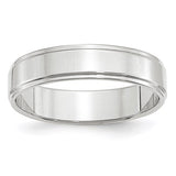 14K White Gold Flat Step-Down Edge Solid No Stone Wedding Band, 5mm