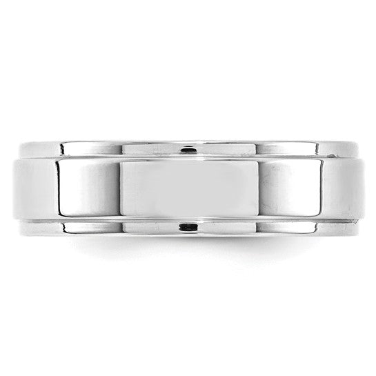 14K White Gold Flat Step-Down Edge Wedding Band, 6mm Wide, Polished Finish