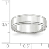 14K White Gold Flat Step-Down Edge Wedding Band, 6mm Wide, Polished Finish
