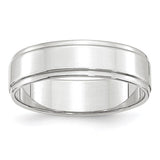 14K White Gold Flat Step-Down Edge Wedding Band, 6mm Wide, Polished Finish