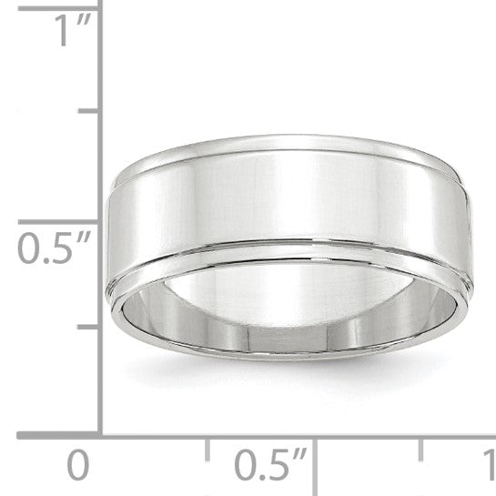 14K White Gold Flat Step-Down Edge 8mm Wedding Band
