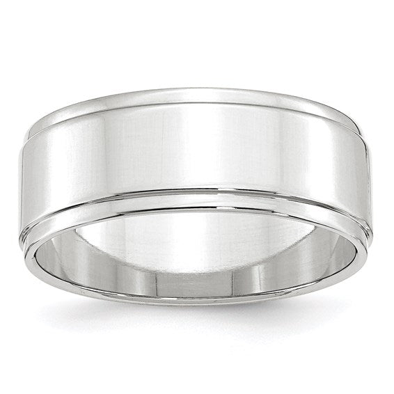 14K White Gold Flat Step-Down Edge 8mm Wedding Band
