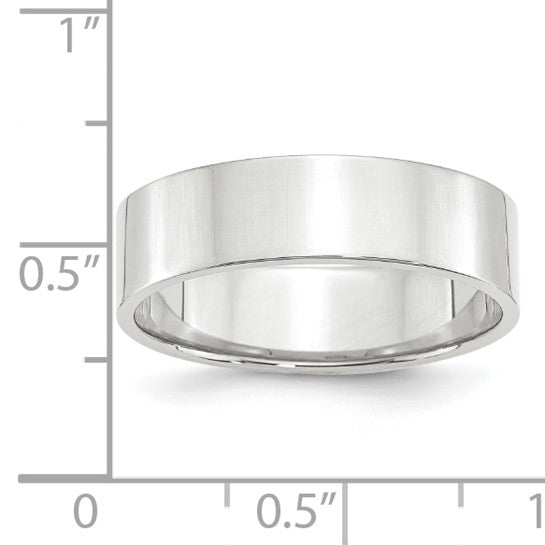 14K White Gold Flat Wedding Band Lightweight Solid Ring 6mm Width Minimalist Style