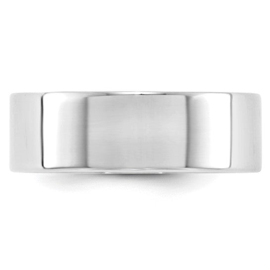 14K White Gold Flat Wedding Band No Stone Lightweight Solid 7mm Wide Minimalist Ring