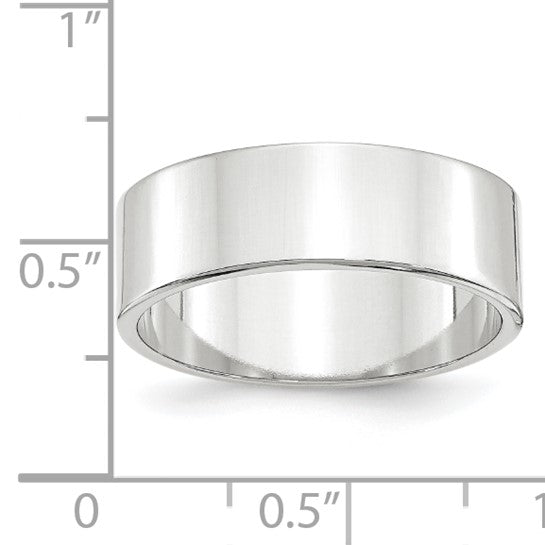 14K White Gold Flat Wedding Band No Stone Lightweight Solid 7mm Wide Minimalist Ring